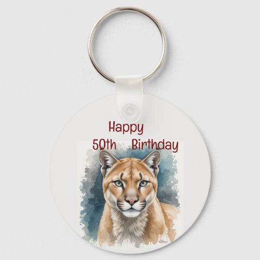Leuke Cougar Over The Hill Custom Age Verjaardag Sleutelhanger (Voorkant)