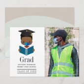 Leuke Covid-19 Afro-Amerikaanse Jongen Afstudeerfo Aankondiging (Voorkant / Achterkant)