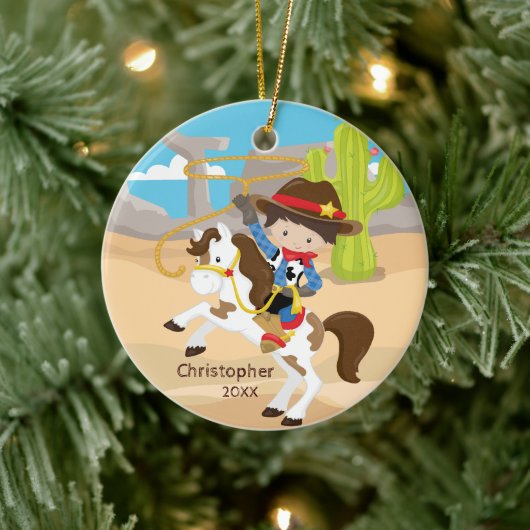 Leuke Cowboy Paardenrug Jongen Kerstmis Ornament (Boom)