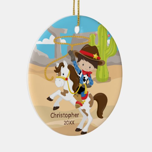 Leuke Cowboy Paardenrug Jongen Kerstmis Ornament (Rechts)