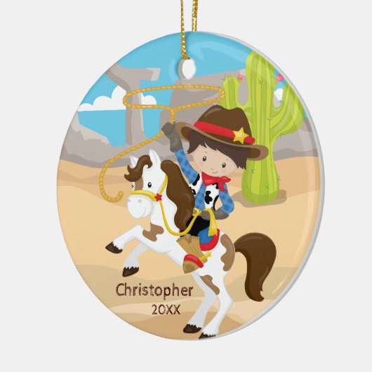 Leuke Cowboy Paardenrug Jongen Kerstmis Ornament (Links)