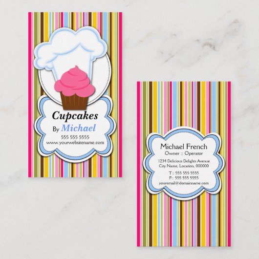 Leuke Cupcake & Hoed van de Bakker Visitekaartjes (Voorkant / Achterkant)