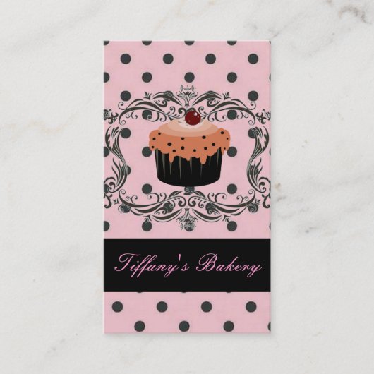 Leuke cupcake polka dot bakkerij visitekaartjes (Voorkant)