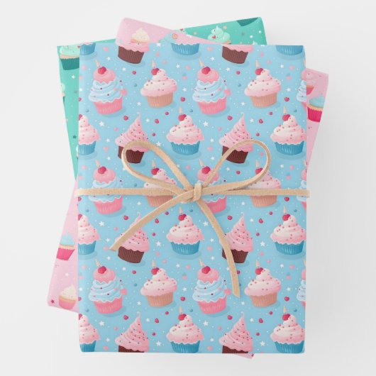 Leuke Cupcake thema Patroon Verjaardagen Feestdage Inpakpapier Vel (In situ)