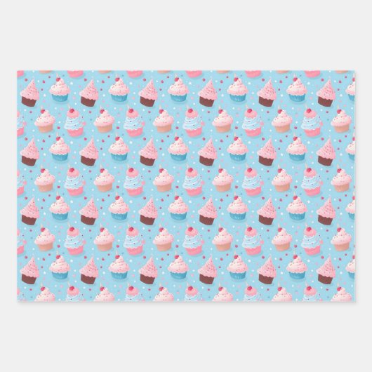Leuke Cupcake thema Patroon Verjaardagen Feestdage Inpakpapier Vel (Voorkant)