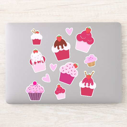 Leuke Cupcakes en Aardbei Shortcakes Sticker (Computer)