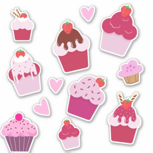 Leuke Cupcakes en Aardbei Shortcakes Sticker (Voorkant)