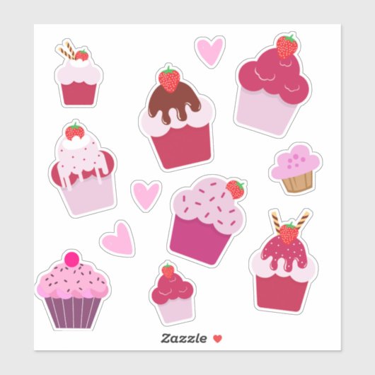 Leuke Cupcakes en Aardbei Shortcakes Sticker (Vel)
