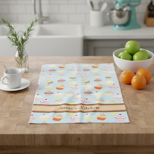 Leuke cupcakes gepersonaliseerde keukenhanddoek