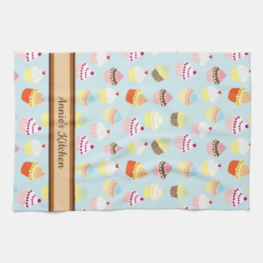 Leuke cupcakes gepersonaliseerde keukenhanddoek (Horizontaal)