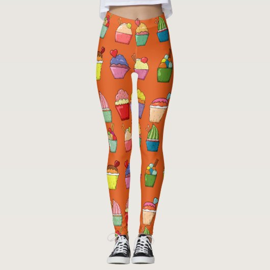 Leuke cupcakes l Dessert Kleurrijk sinaasappel Leggings (Voorkant)