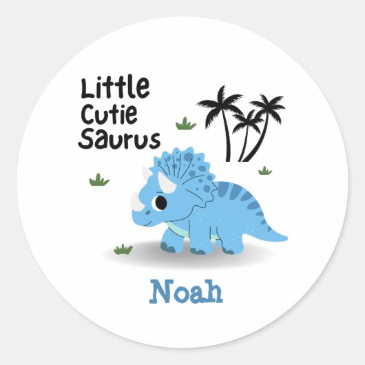 Leuke Custom Blue Baby Dino Ronde Sticker (Voorkant)