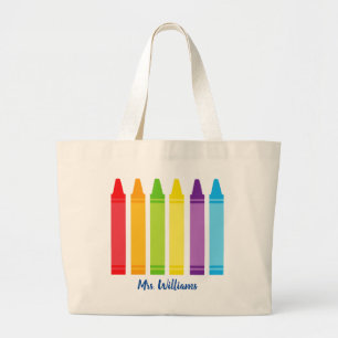 Leuke Custom Crayon Kleuterschool Leraar School Grote Tote Bag