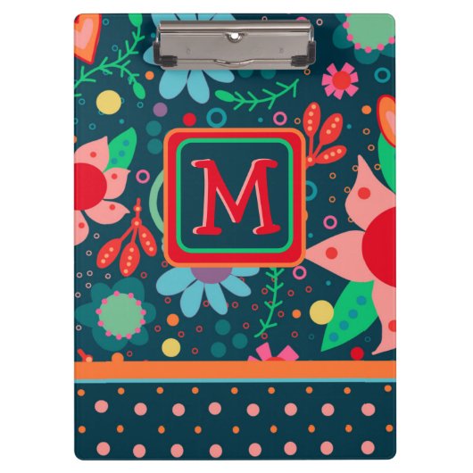 Leuke Custom Flower Stripe Kleurrijke Teacher Init Klembord (Voorkant)