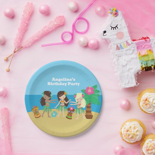 Leuke Custom Luau Beach Hula Meisjes Verjaardagsfe Papieren Bordje (Feest)