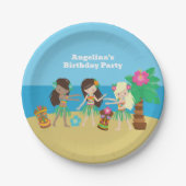 Leuke Custom Luau Beach Hula Meisjes Verjaardagsfe Papieren Bordje (Voorkant)