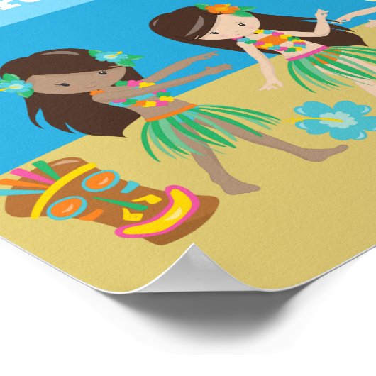 Leuke Custom Luau Beach Hula Meisjes Verjaardagsfe Poster (Hoek)