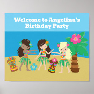 Leuke Custom Luau Beach Hula Meisjes Verjaardagsfe Poster