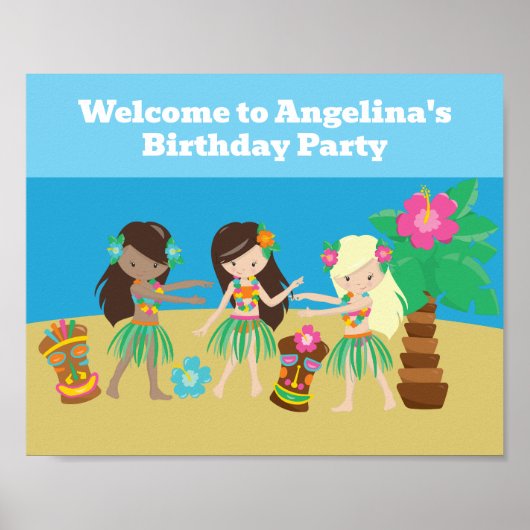 Leuke Custom Luau Beach Hula Meisjes Verjaardagsfe Poster (Voorkant)