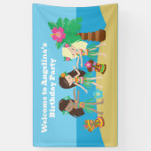 Leuke Custom Luau Beach Hula Meisjes Verjaardagsfe Spandoek (Verticaal)