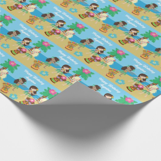 Leuke Custom Luau Beach Verjaardagsfeestje Hula Me Cadeaupapier (Hoek)