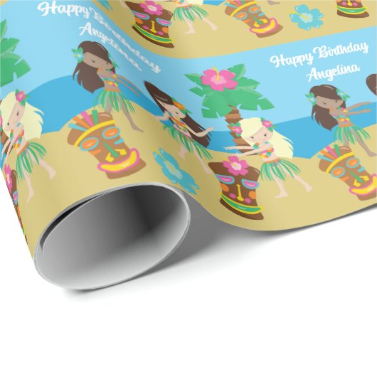Leuke Custom Luau Beach Verjaardagsfeestje Hula Me Cadeaupapier (Rol Hoek)