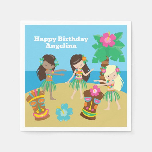 Leuke Custom Luau Beach Verjaardagsfeestje Hula Me Servet (Voorkant)