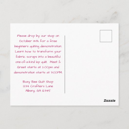 Leuke Custom Quilt Shop Briefkaart (Achterkant)