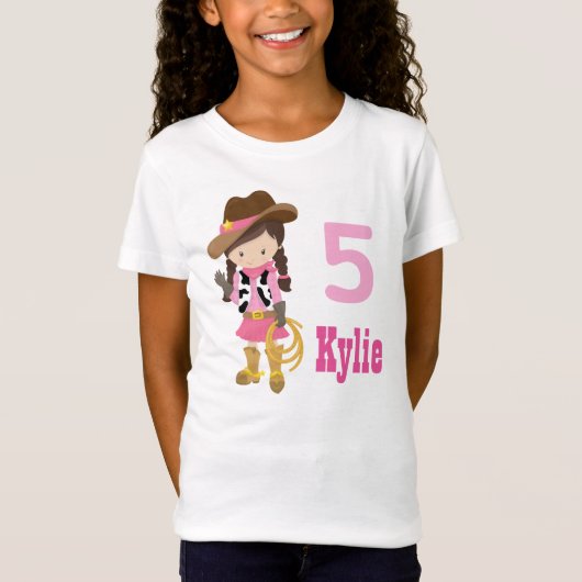 Leuke Custom Roze Cowgirl Verjaardagsfeestje Kinde T-shirt (Voorkant)