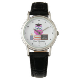 Leuke Custom Teacher Roze Uil Teacher School Horloge
