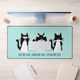 Leuke Custom Zwart Wit Tuxedo Katten Aqua Blauw Bureaumat