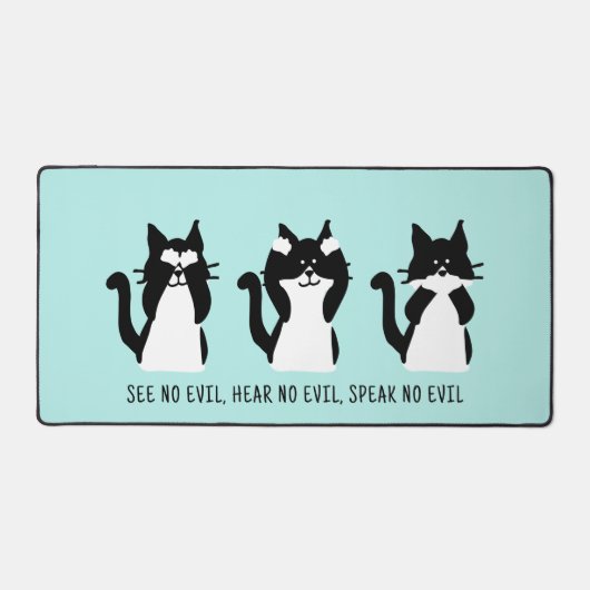 Leuke Custom Zwart Wit Tuxedo Katten Aqua Blauw Bureaumat (Voorkant)