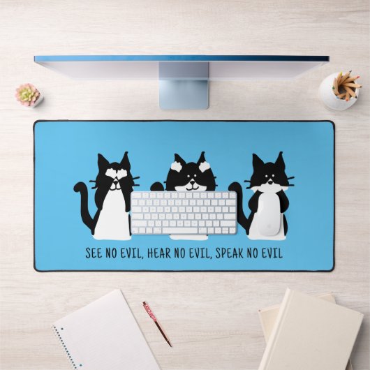 Leuke Custom Zwart Wit Tuxedo Katten Blauw Bureaumat (Kantoor 1)