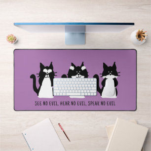 Leuke Custom Zwart Wit Tuxedo Katten Paarse Bureaumat