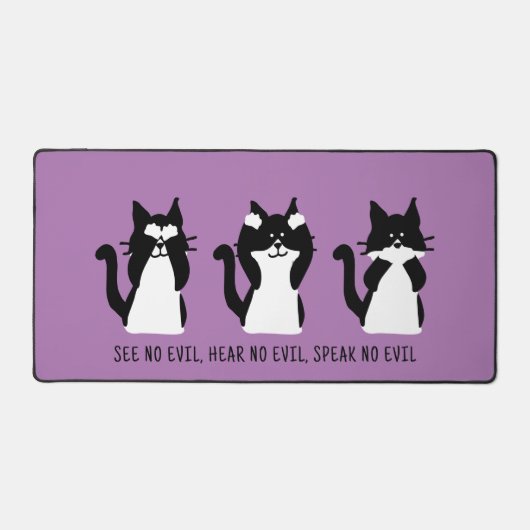 Leuke Custom Zwart Wit Tuxedo Katten Paarse Bureaumat (Voorkant)