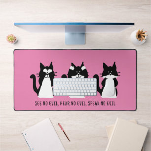 Leuke Custom Zwart Wit Tuxedo Katten Roze Bureaumat