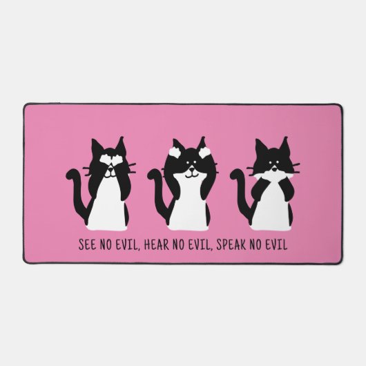 Leuke Custom Zwart Wit Tuxedo Katten Roze Bureaumat (Voorkant)