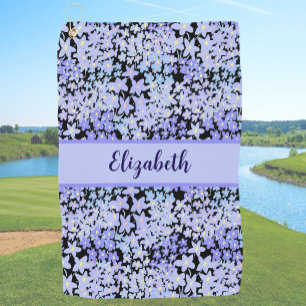 Leuke Cute blauwe en zwarte bloemige aangepaste na Golfhanddoek