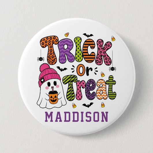 Leuke Cute Geest Aangepaste Naam Kinderen Hallowee Ronde Button 7,6 Cm (Voorkant)