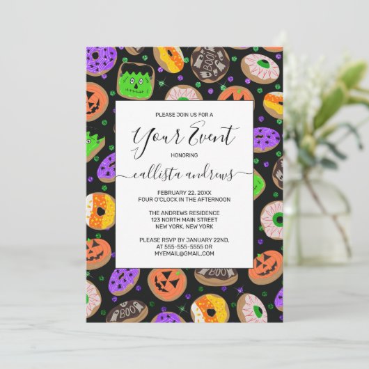 Leuke Cute Glitter Confetti Donuts Halloween Kaart (Staand voorkant)