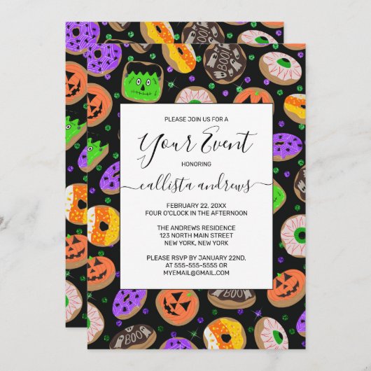 Leuke Cute Glitter Confetti Donuts Halloween Kaart (Voorkant / Achterkant)