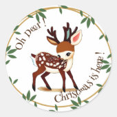 Leuke Cute Hert Cartoon Groene Krans Kerst Kind Ronde Sticker (Voorkant)