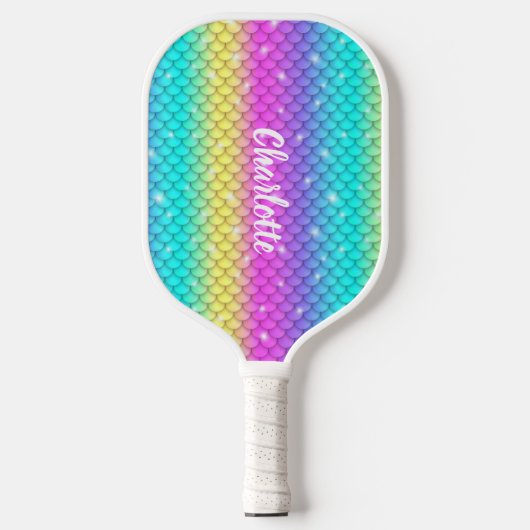 Leuke Cute Meisjesachtige Glanzende Regenboog Zeem Pickleball Paddle (Voorkant)
