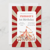 Leuke Cute Rode en Witte Circus Kinderen Verjaarda Kaart (Voorkant)
