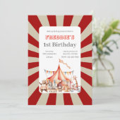 Leuke Cute Rode en Witte Circus Kinderen Verjaarda Kaart (Staand voorkant)