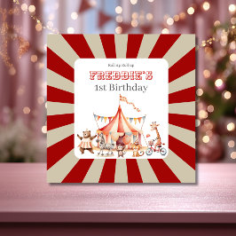 Leuke Cute Rode en Witte Circus Kinderen Verjaarda Kaart