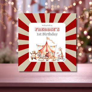 Leuke Cute Rode en Witte Circus Kinderen Verjaarda Kaart