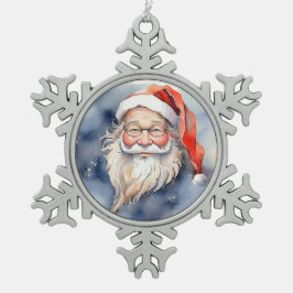 Leuke Cute Rode Hoed Kerstman Portret Aquarel  Tin Sneeuwvlok Ornament