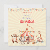 Leuke Cute Rode & Roze Circus Kinderen Verjaardag Kaart (Voorkant)