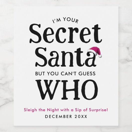 Leuke Cute Secret Santa Grap Grappige Rode Muts Mo Wijn Etiket (Enkel label)